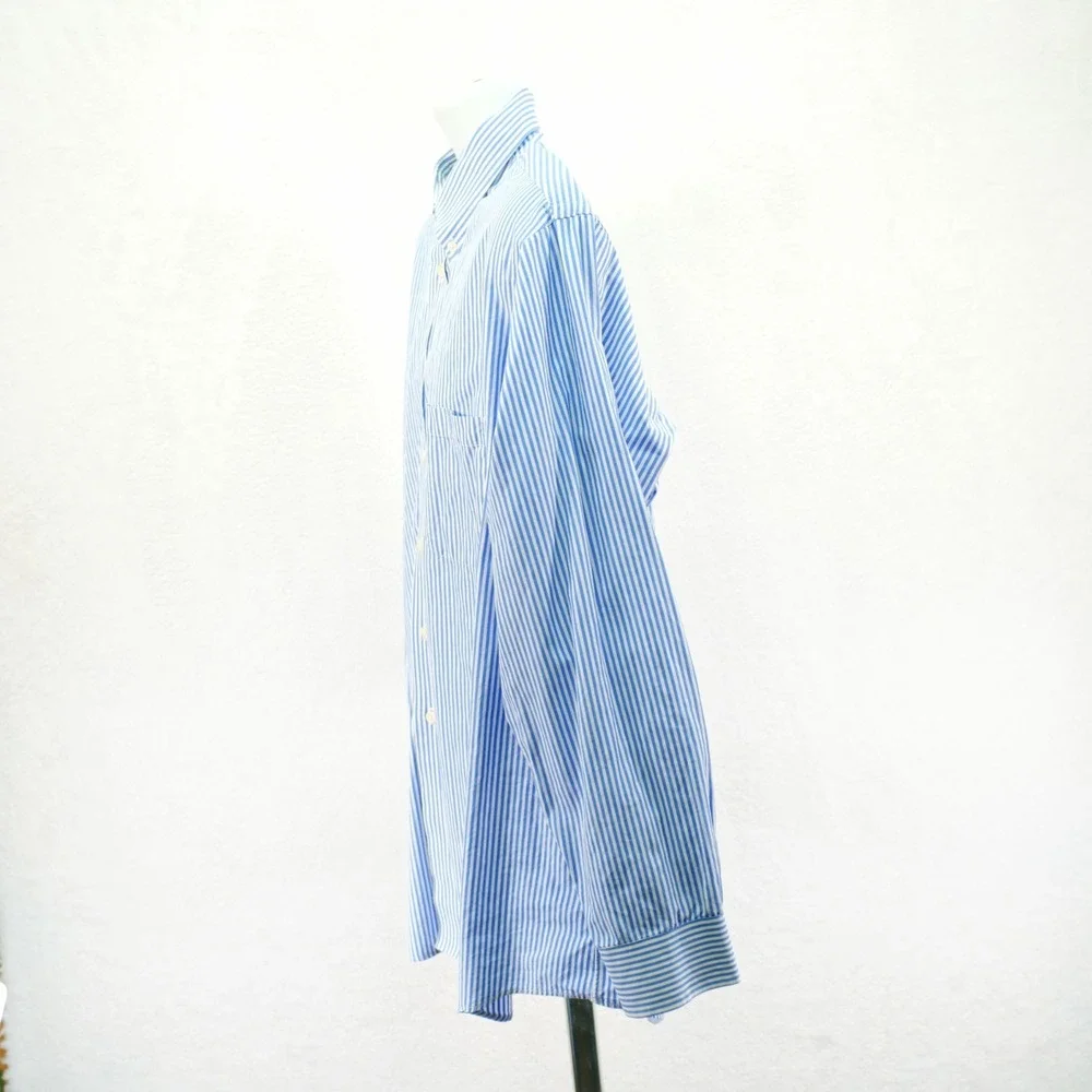 Paul Fredrick Blue White Finest 80's Ply Cotton Broadcloth Button Down -17.5/36-